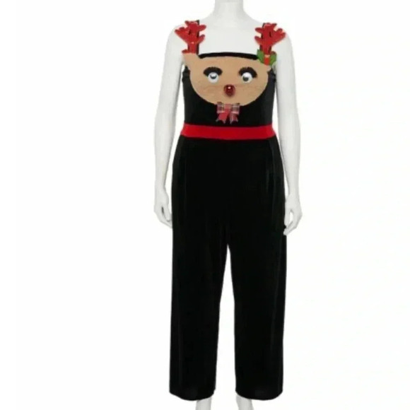 No Boundaries Velvet Reindeer Jumpsuit Black Size XXL (19 Juniors) Christmas - Picture 3 of 8